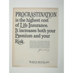 Vintage 1960s Union Central Life Insurance Procrastination Print AD MCM